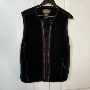 Vintage Harley Davidson Black Fleece Full Zip Vest Made in USA Logo Venting